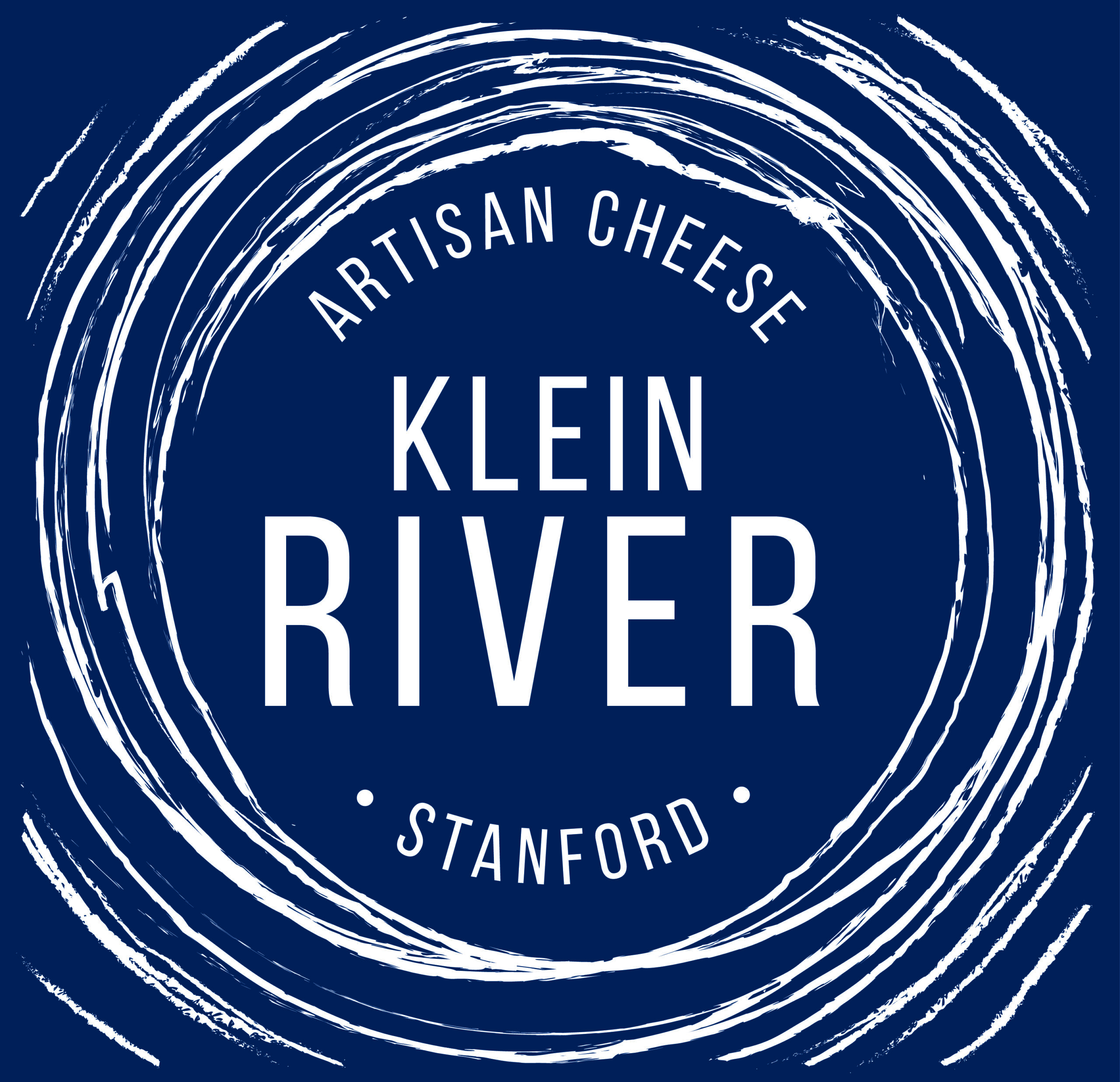 Klein River cheese logo final blue & white writing blue background
